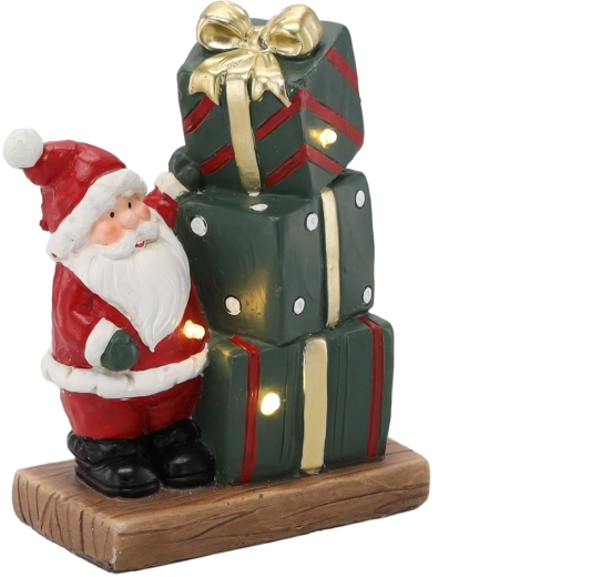 Božićna figurica – Djed Mraz s darovima LED 19,8 cm