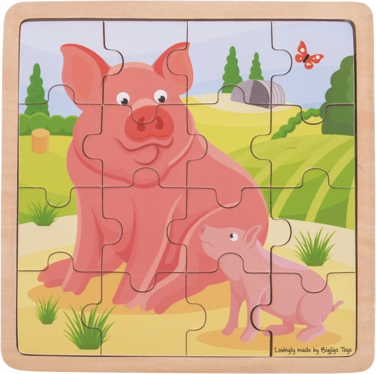 Drvene puzzle BIGJIGS TOYS – praščić s prasićem, 16 dijelova