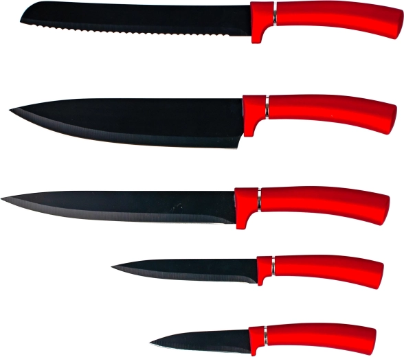 Set kuhinjskih noževa Kitchisimo s neljepljivom površinom, 5 kom, crvena