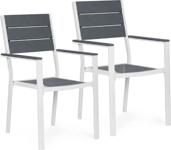 Set od 2 vrtnih stolica od čelika i HDPE, sivo-bijele – MultiGarden