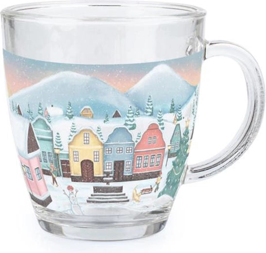 Staklena šalica Toro 350 ml s motivom božićnog sela