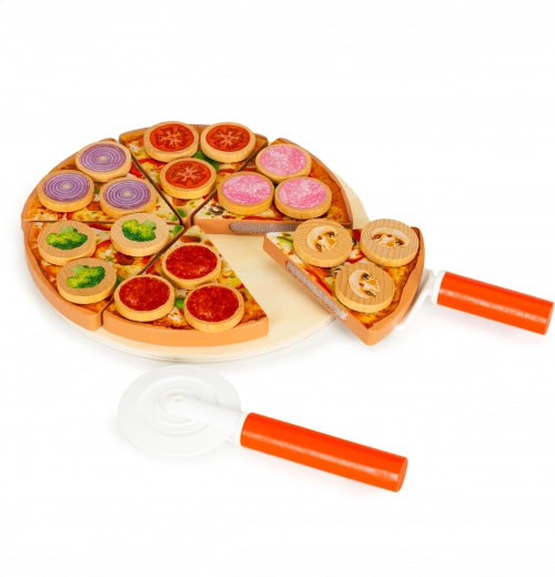 Drvena pizza za rezanje s čičkom za djecu, 27 elemenata