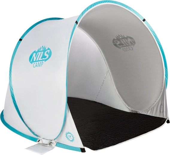 Samorazvijajući plažni šator NILS Camp sivo‑tirkizni