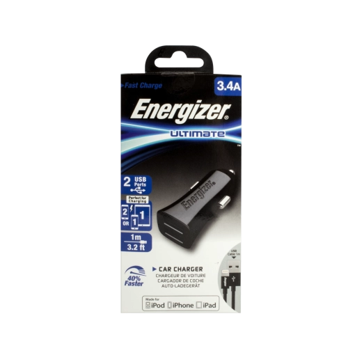 Energizer auto adapter 3,4 A s dva USB, crni
