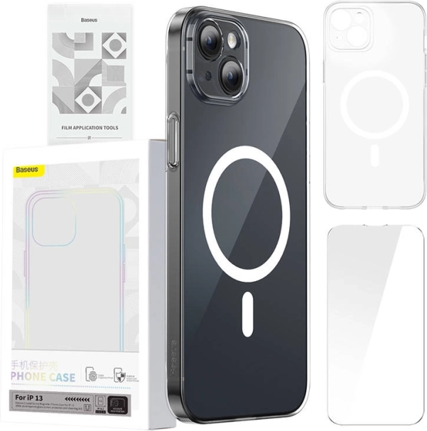 Baseus Magnetic Crystal Clear futrola za iPhone 13 s kaljenim staklom i setom za čišćenje