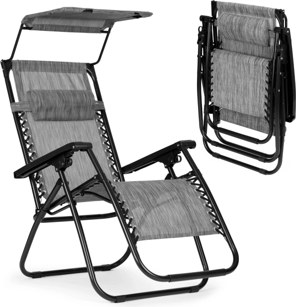 Sklopiva podesiva vrtna / plažna stolica sa sjenilom siva