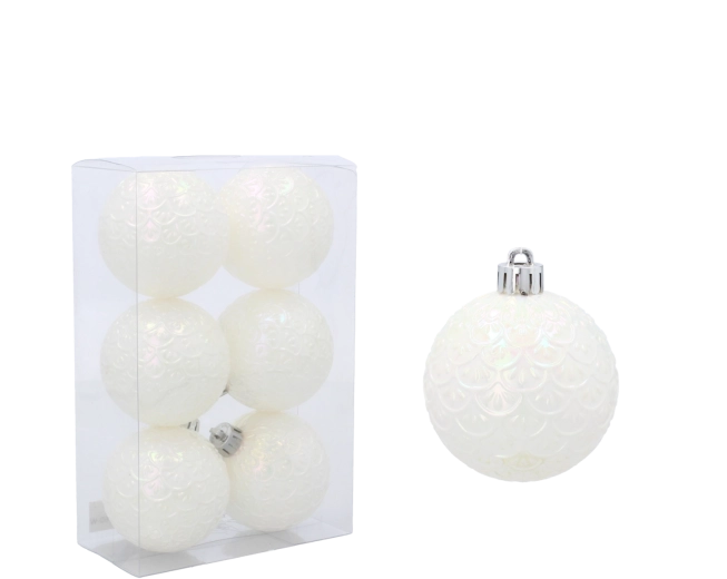 Set bijelih božićnih kuglica 6 cm (6 kom)