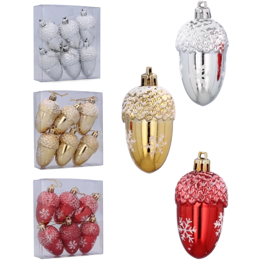 Set božićnih ukrasa žirovi zlatni sjajni 7 cm – 6 kom