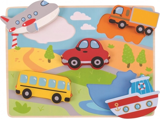 Drvene slagalice s umetanjima – prometna sredstva BIGJIGS TOYS