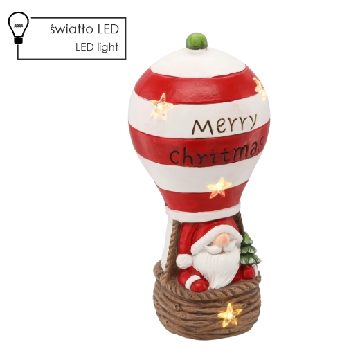 Božićna figurica – Djed Mraz u balonu na vrući zrak s LED rasvjetom 20 × 20 × 43 cm