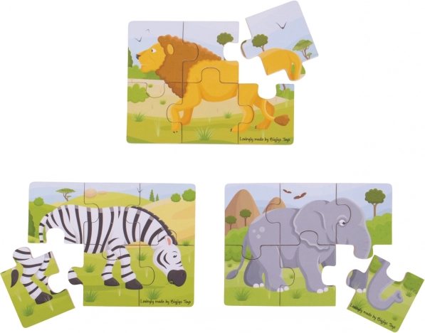 Drvene puzzle 3u1 Safari životinje BIGJIGS TOYS