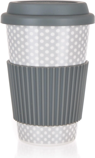 Putna keramička šalica s poklopcem 400 ml siva