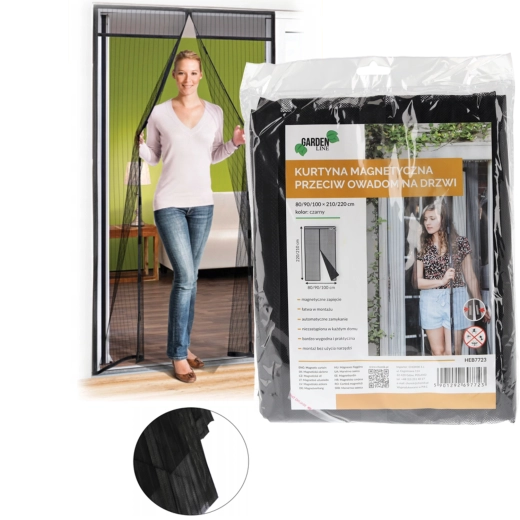 Magnetna mreža protiv insekata za vrata, crna, 80/90/100 × 200/210 cm