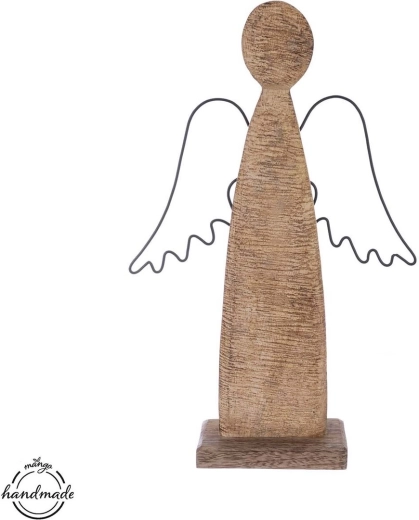 Dekoracija Anđeo od drva manga s metalnim krilima 31 cm