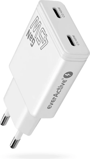 EverActive super slim GaN mrežni punjač 45 W s 2× USB-C (SC-465Q)