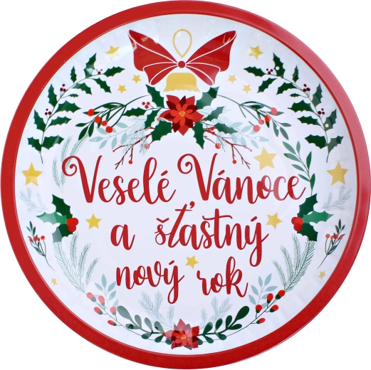 Okrugli limeni pladanj Sretan Božić 26 cm
