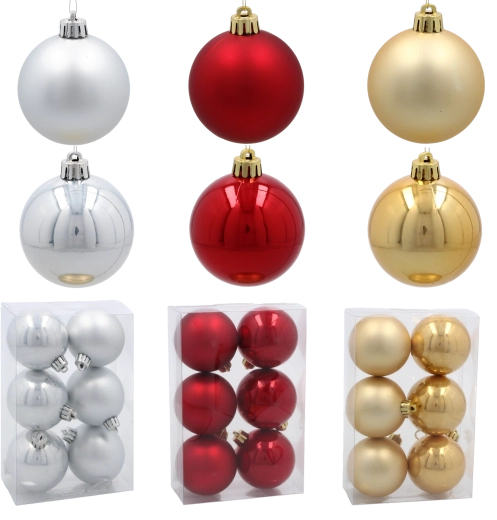 Set božićnih kuglica 6 cm – crvene, zlatne i srebrne (6 kom) nelomljive