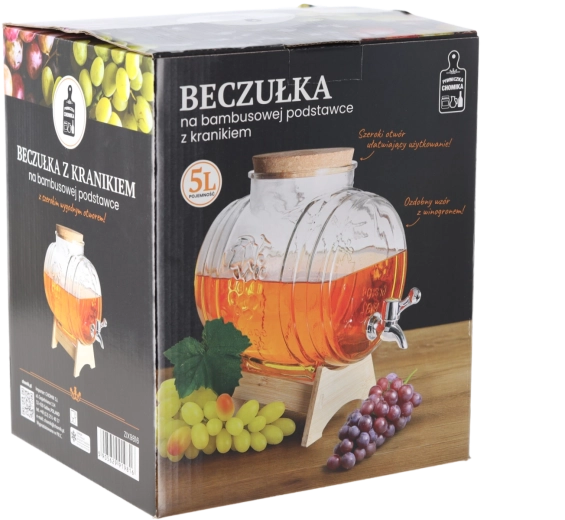 Beczułka stakleni dispenzer za piće Winogrono 5 l s bambusovim postoljem