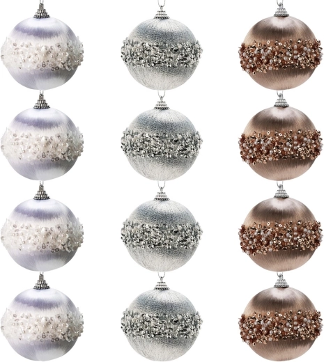 Set nereaktivnih božićnih ukrasa bijele, srebrne i šampanj boje 8 cm – 12 kom