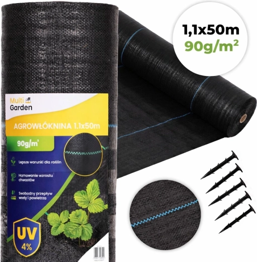 UV otporna tekstilija protiv korova 90 g/m², 1,1 × 50 m s klinovima, MultiGarden