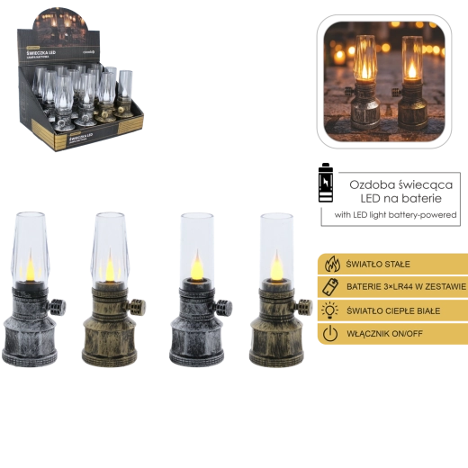 LED svijeća imitacija petrolejske lampe 14 cm mix boja