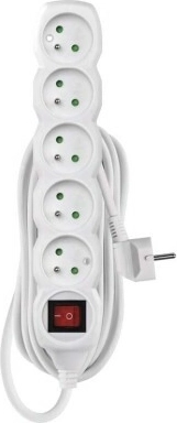 Produžni kabel s prekidačem, 5 utičnica, 5 m, bijeli