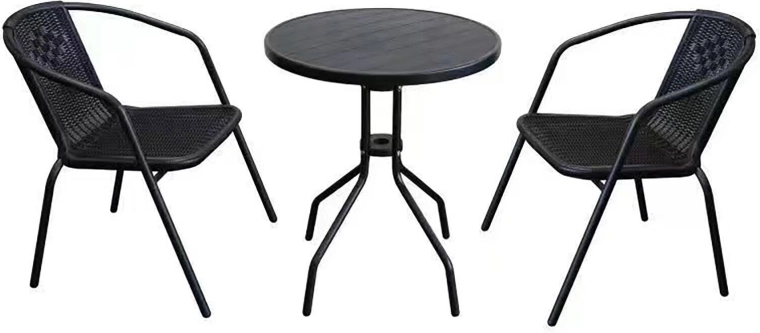 Vrtni bistro set s metalnim stolom i 2 stolice s ratan izgledom, crni