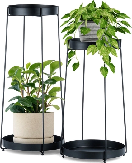 metalni crni dvoslojni stalak za cvijeće, set 2 kom, 46/58 cm