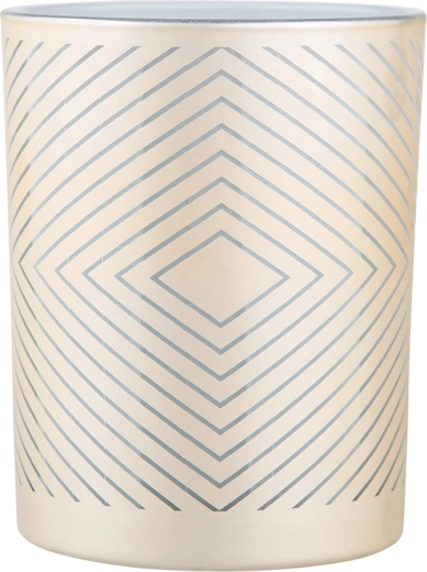 Stakleni svijećnjak bež-bijeli s geometrijskim dekorom 10 × 12,5 cm