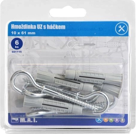 Čvorna tipl daska s kukom 10 × 61 mm, bijeli cink, 6 kom