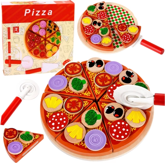 Drvena pizza za rezanje na čičak s dodacima