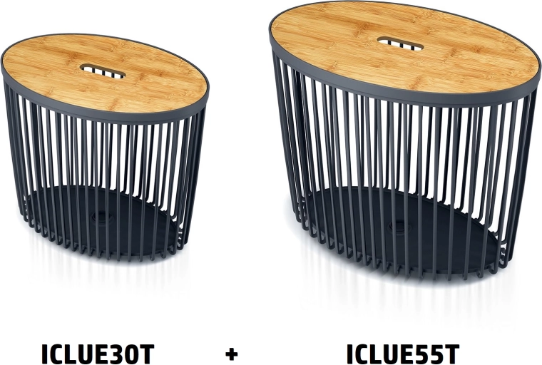 Set od 2 ovalnih univerzalnih košara s bambusovim poklopcima CLUBO 30 i 55 l – antracit