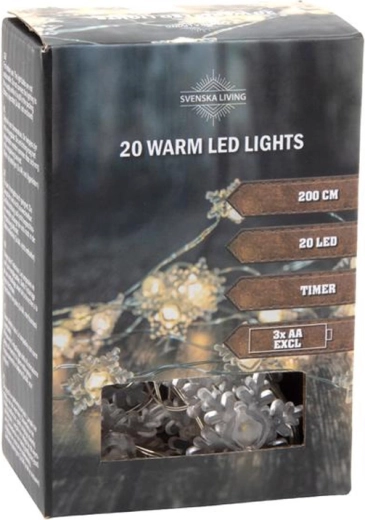 Svjetlosni lanac s timerom, 20 LED pahuljica, 200 cm