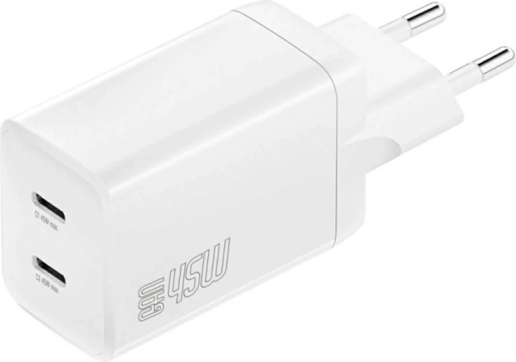 Mrežni punjač 4smarts PDPlug Dual 45W GaN, 2× USB‑C, bijela