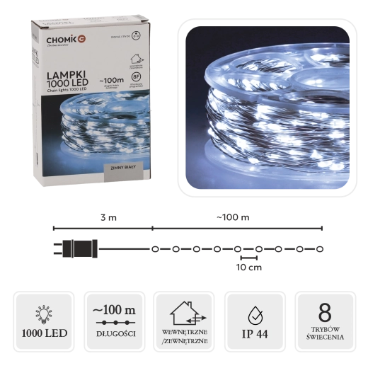 LED svjetlosni lanac na kolutu 1000 dioda, hladno bijela, 100 m