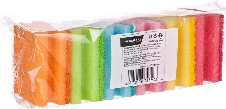 Oblikovane spužvice za posuđe 9,5 × 7 × 4,5 cm, mix boja (6 kom) BRILANZ