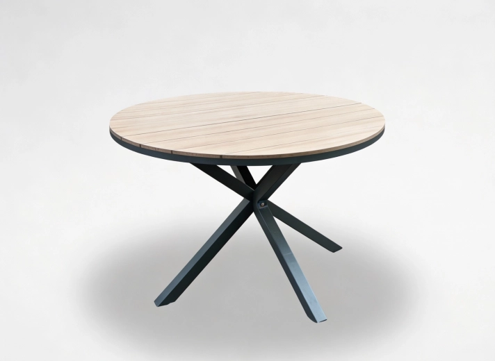 Vrtni okrugli aluminijski stol s pločom od polywooda, tamnosivi, 111,5 × 73 cm