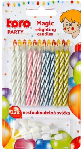 Nesfuknive rođendanske svjećice s postoljem 6 cm (12 svjećica + 12 držača) TORO