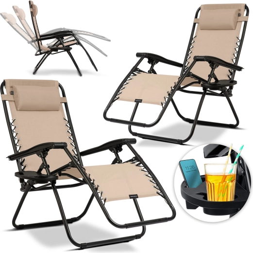 Sklopive vrtne ležaljke s jastukom Sofotel ChillWell, set 2 kom, bež