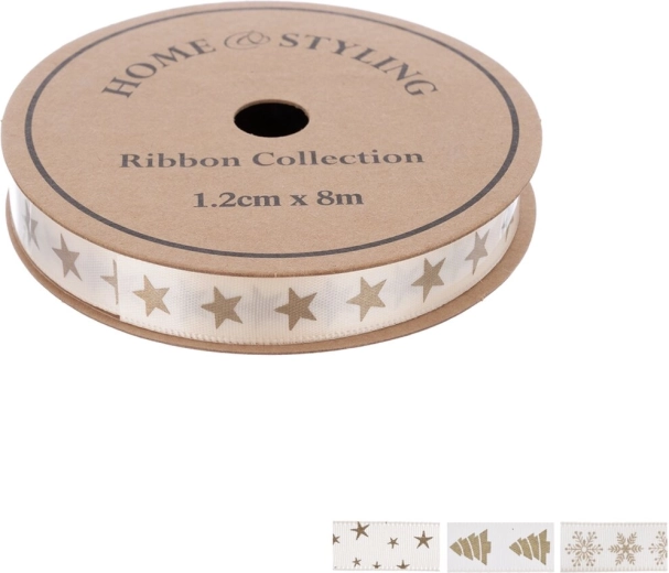 Home Styling božićna dekorativna vrpca bež sa zlatnim tiskom 1,2 cm x 8 m
