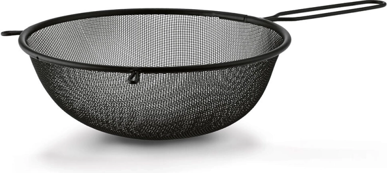 Crno metalno cjedilo s ručkom 23 cm