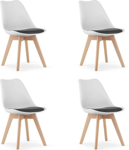 Set od četiri crno-bijele stolice s drvenim nogama