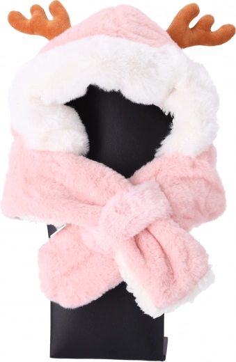 Dječja plišana kapa sa šalom za djecu od 1 do 7 godina - svijetloružičasta s jelenjim ušima