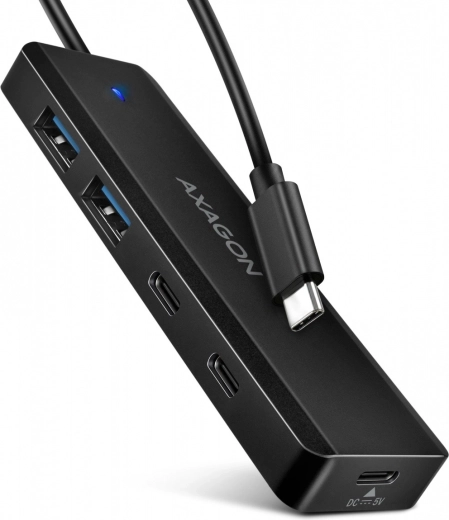Putni USB‑C hub AXAGON s 4 porta 5Gbps (2× USB‑A, 2× USB‑C) s USB‑C napajanjem i kabelom 19 cm