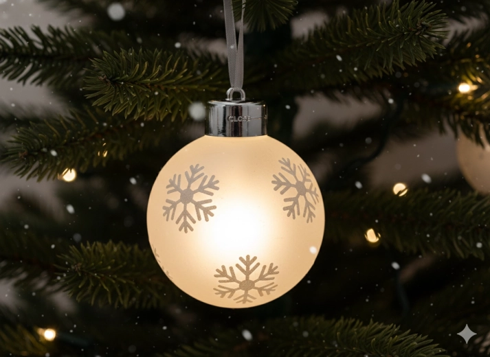 Set od 3 staklenih LED božićnih kuglica sa snježnim pahuljama i daljinskim upravljačem 8 × 10 cm