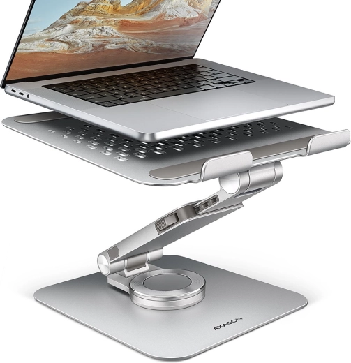 Aluminijski stalak za prijenosno računalo AXAGON STND-LR 10–17,3″, okretni 360°, sivi