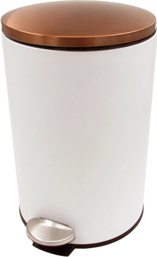 Pedalna kanta za otpad 12 l okrugla, metalna, bijela s bakrenim poklopcem