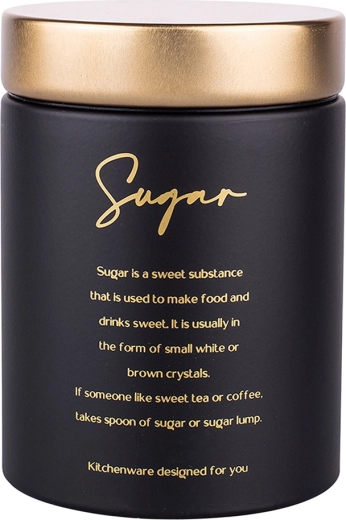 Okrugla limena posuda za šećer Sugar crna mat sa zlatnim poklopcem
