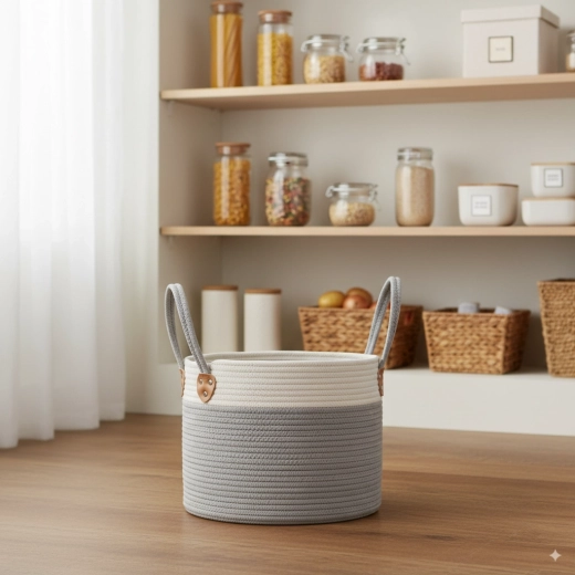 Okrugla košara za rublje i igračke 30 × 24 cm – sivi tekstilni organizator s ručkama