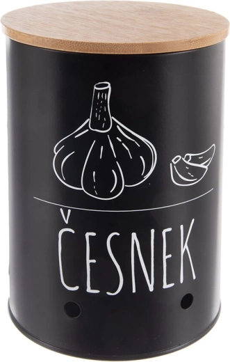 Doza za češnjak s bambusovim poklopcem crna